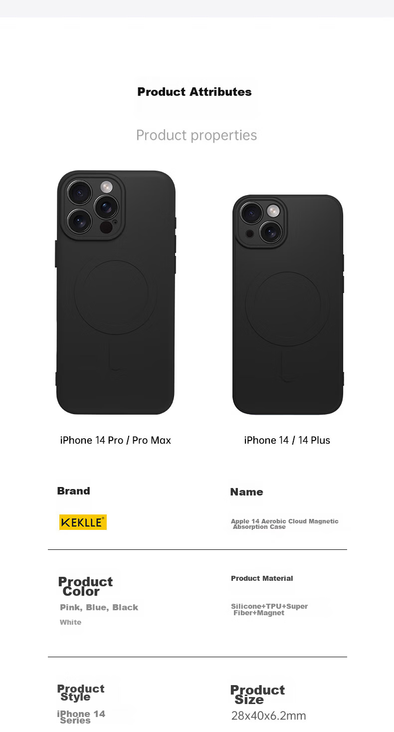 Чехол KEKLLE с магнитной защитой для iPhone 14, противоударный, силиконовый, черный