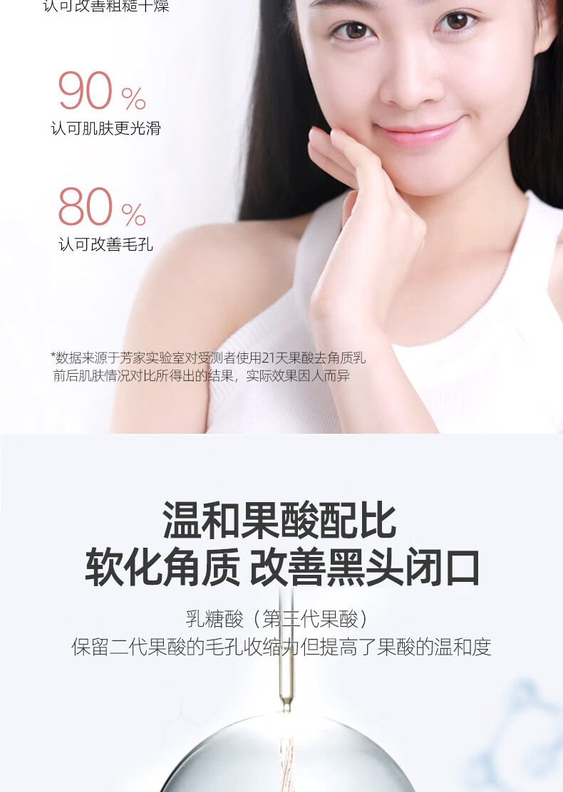 芳丹薄罗去角质面部男女 清洁毛孔温和去死皮洁面面部果酸乳洗面奶21片