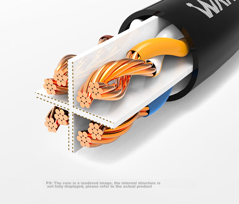 Сетевой кабель WANJEED Cat6 Ethernet, гигабитный высокоскоростной, 8-жильный витой, для домашней сети, мониторинга, широкополосный патч-корд, черный, 0.5 метра