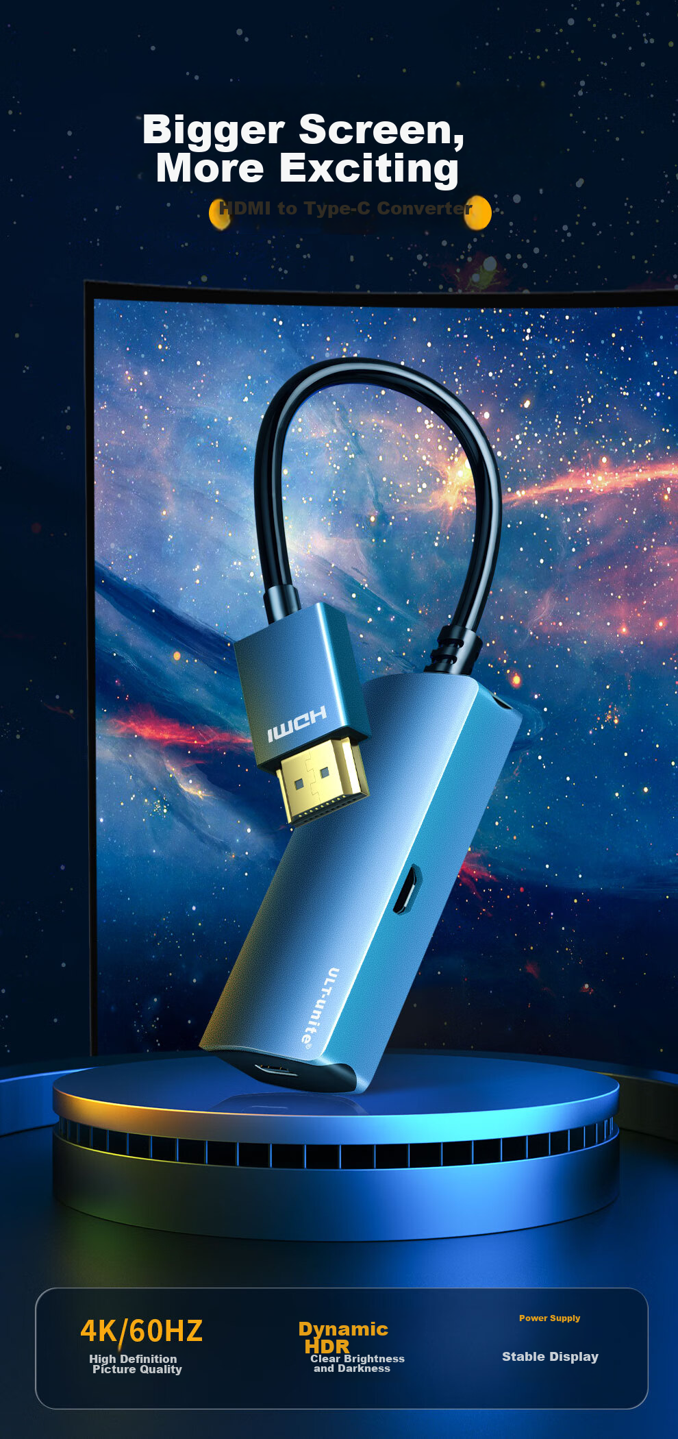 Переходник ULT-unite HDMI на Type-C, 4K@60Hz, 0.1м, черный