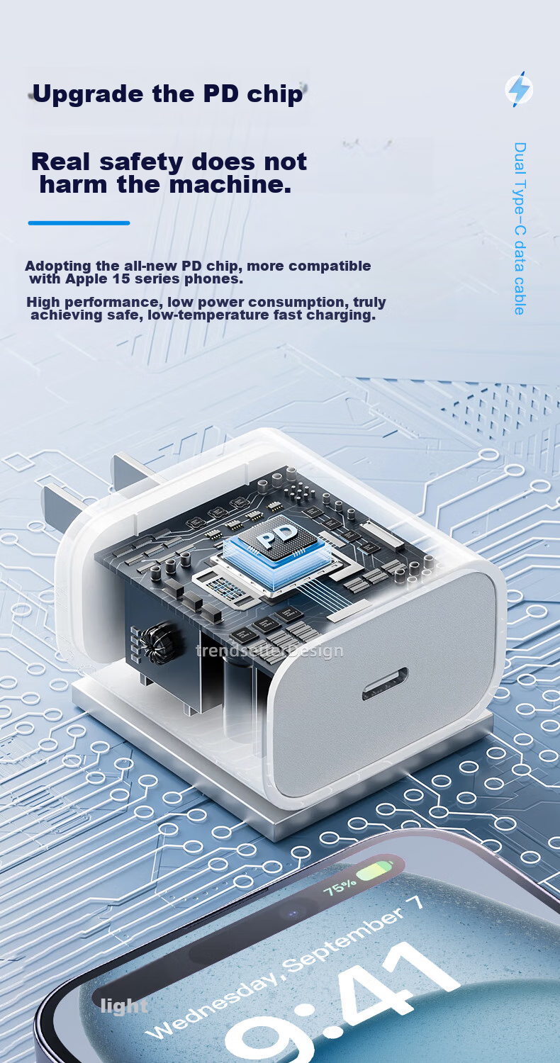 Зарядное устройство Chaofan 20W PD для iPhone 15/16/17, блок питания и кабель Type-C