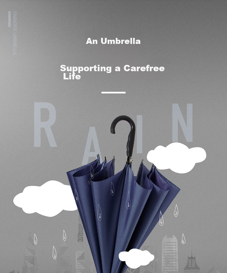 JD Large Umbrella with Long Handle, Semi-Automatic Extra-Large 10-Rib Reinforced Business Umbrella, Dark Gray