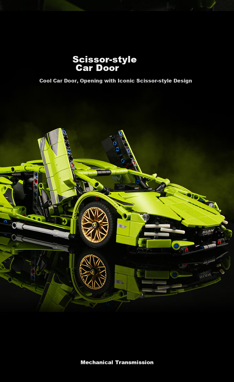 Конструктор LEAIXIANG Lamborghini, 1280 деталей, для детей от 7 лет, пластик, зеленый