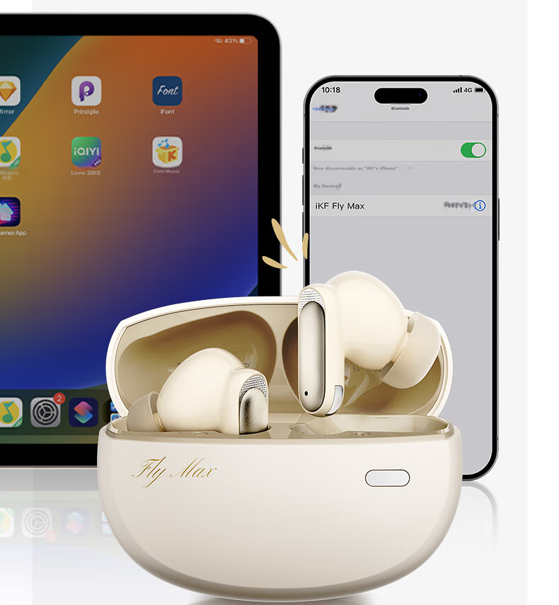 Беспроводные наушники iKF Fly Max с активным шумоподавлением, True Wireless, Bluetooth 5.4, до 30 часов работы, черный