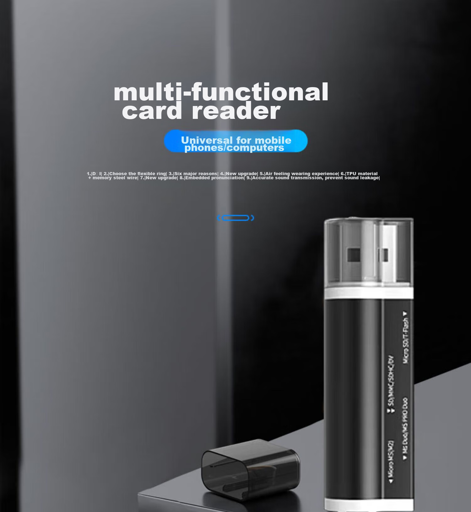 LinkStone USB 2.0 картридер SD/TF/CF/XD/MS, алюминиевый корпус, черный