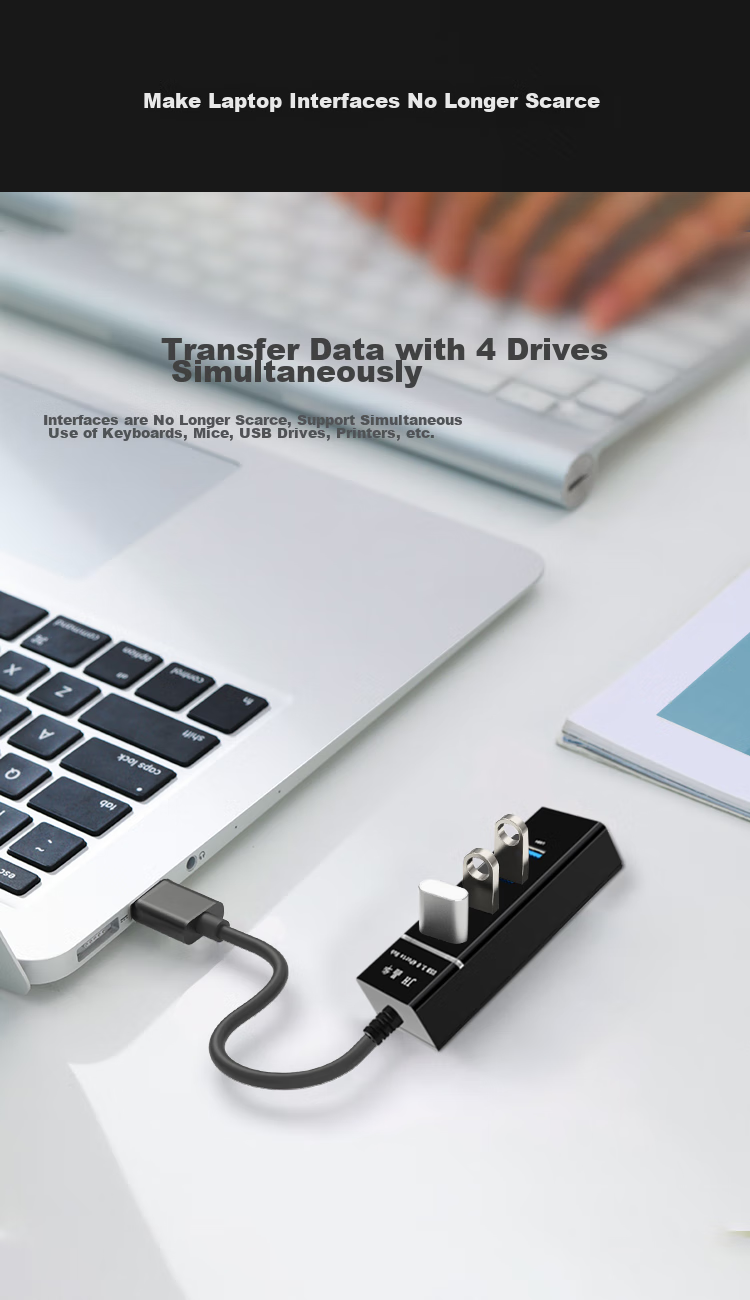 USB-хаб Jinghua JH USB3.0 High-Speed Multi-Port Hub, 4 порта, черный