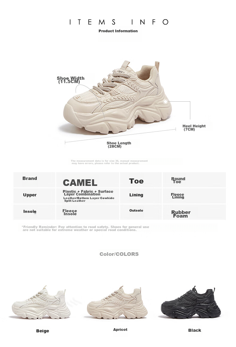 Женские кроссовки CAMEL, спортивные повседневные кроссовки на толстой подошве, модель L24S283622, черные, размер 36