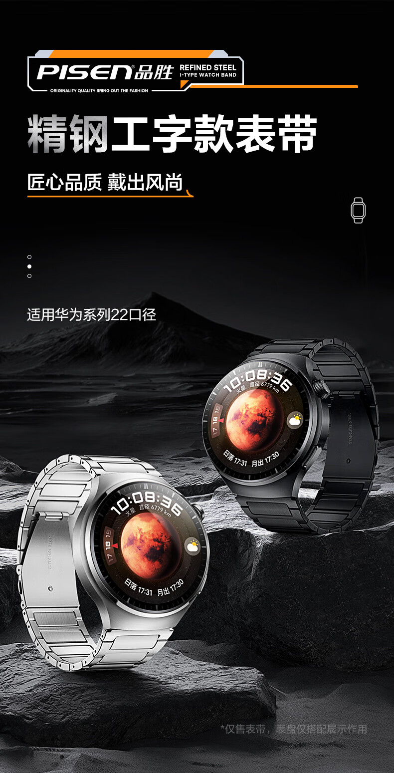 Ремешок PISEN для Huawei Watch 5/4/3/GT6/5/Pro/4/3/2/1/Pro, 22 мм, серебристый