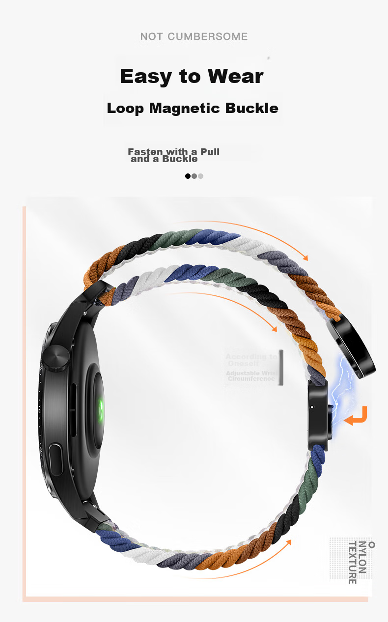 Ремешок для Huawei Watch GT3/GT2 42MM, нейлоновый плетеный ремешок с магнитной застежкой, черный шоколад, 20 мм