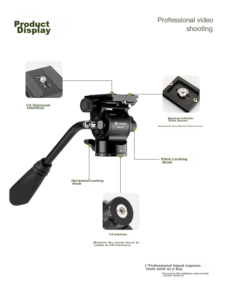 Штатив Fotopro MH-2A, мини-гидравлический, портативный, металлический, для видеосъемки, оранжевый