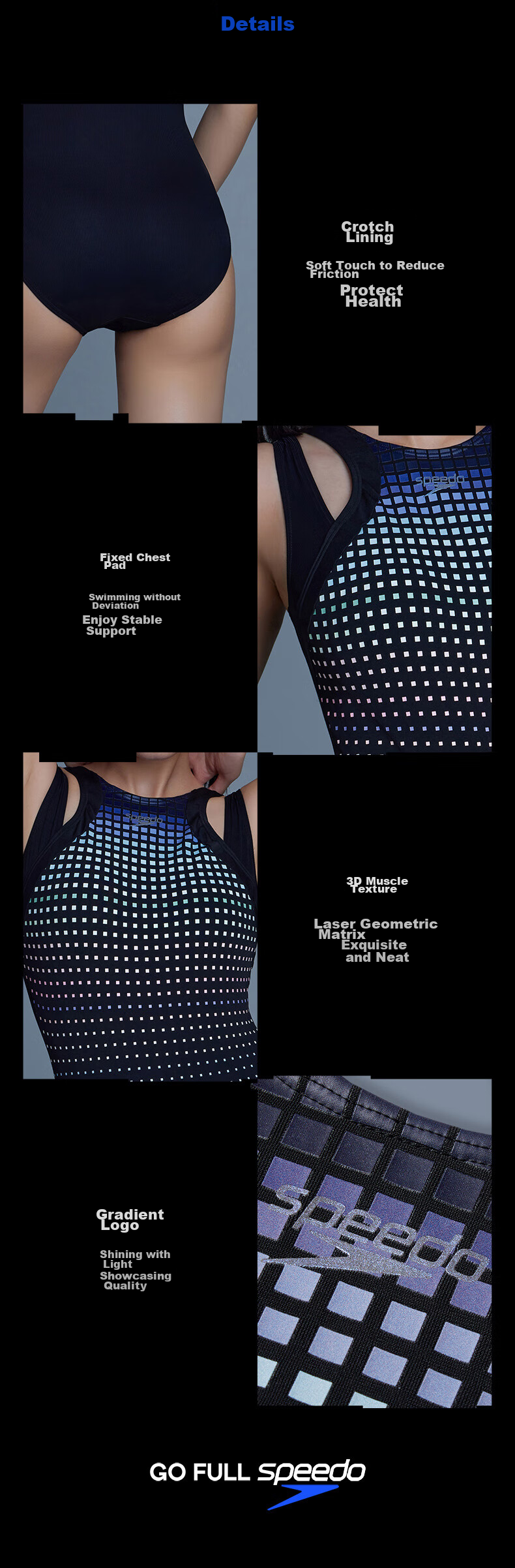 Женский цельный купальник Speedo Electric Matrix Black Label Hero 5.0, размер 40, черный/синий