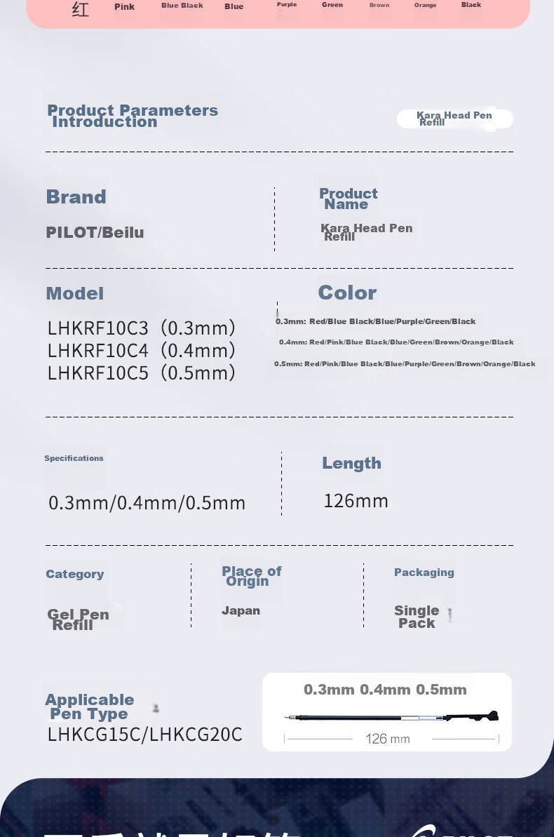 Стержень для ручки PILOT Coleto Refill, LHKRF10C5, 0.5 мм, розовый