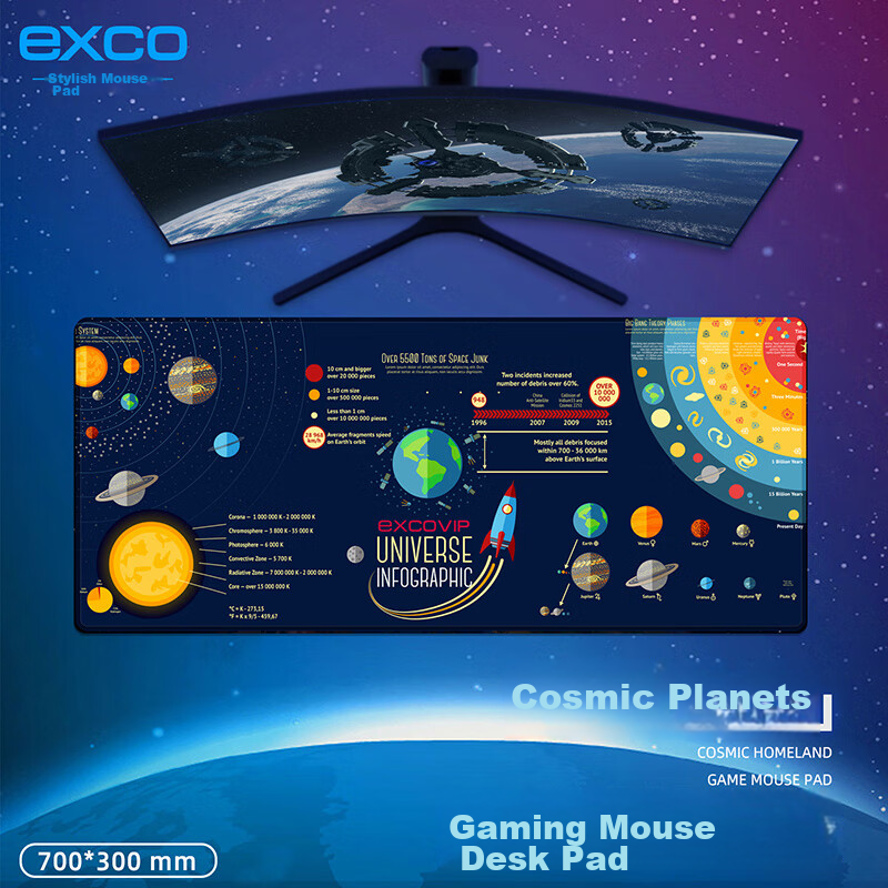Игровой коврик для мыши EXCO Universe Planet, большой размер 700x300 мм, нескользящий, износостойкий, 0070