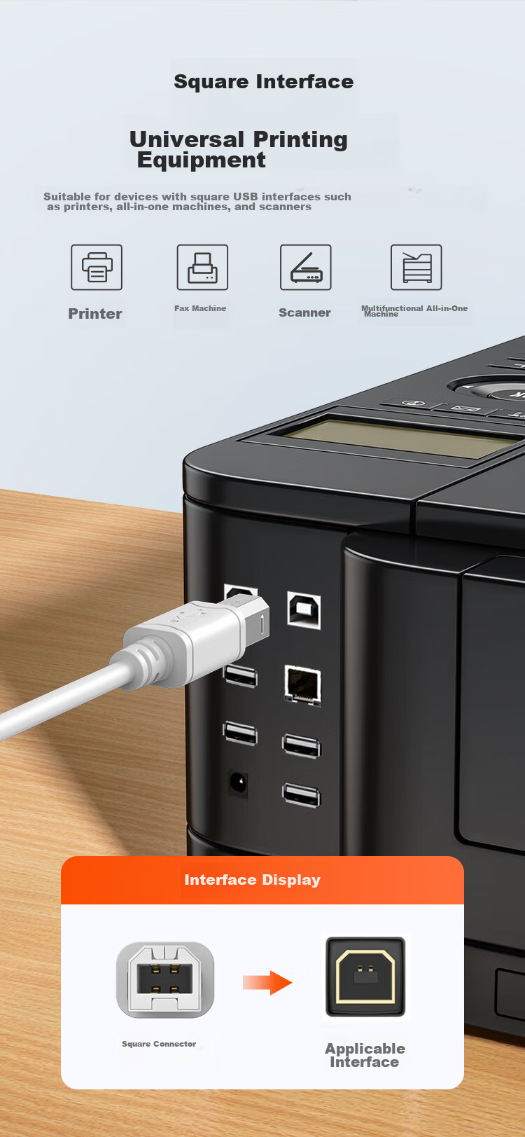 Кабель принтера CHOSEAL QS5307T3 USB 2.0, 3 метра, белый