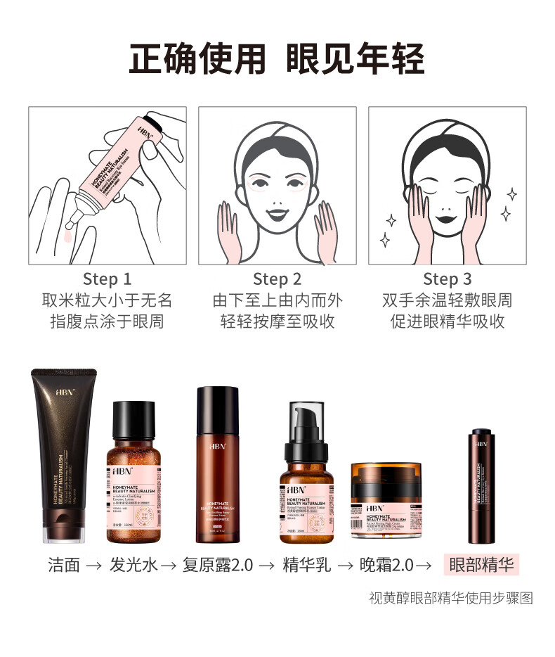 HBN发光水+视黄醇精华乳+眼部精华液套装11.11提前购早C晚A护肤品