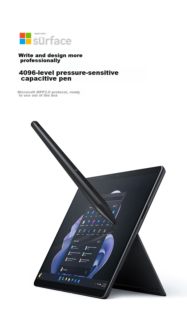 Стилус BIAZE Surface Pen, 4096 уровней чувствительности к нажатию, совместим с Microsoft Surface Pro 9/8/7/6/5/4/X/Laptop/Go2/3, сенсорный стилус для планшета, рисование и письмо, без задержек