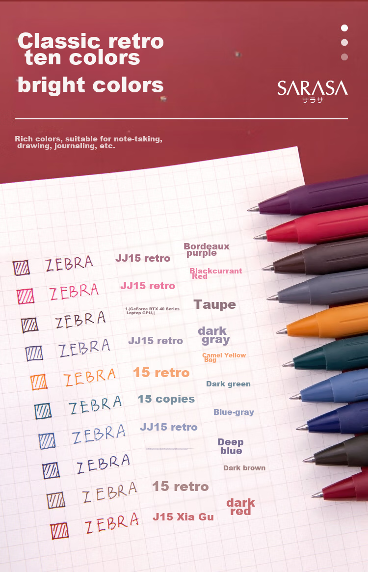 Гелевая ручка ZEBRA JJ15-V, 0.5 мм, ретро-цвета, черная