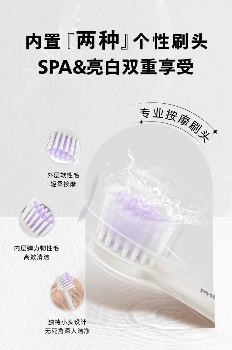 飞利浦（PHILIPS）电动牙刷 SPA级 成人声波震动 清洁亮白护龈 生日礼物情侣款  5种模式  白色HX2491/01