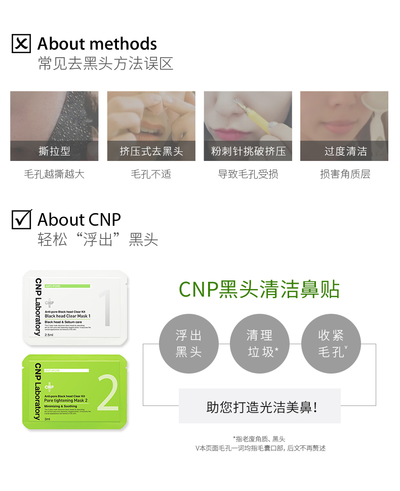 CNP去黑头鼻贴膜祛黑头清粉刺T区护理黑头导出液收缩毛孔男女10组装