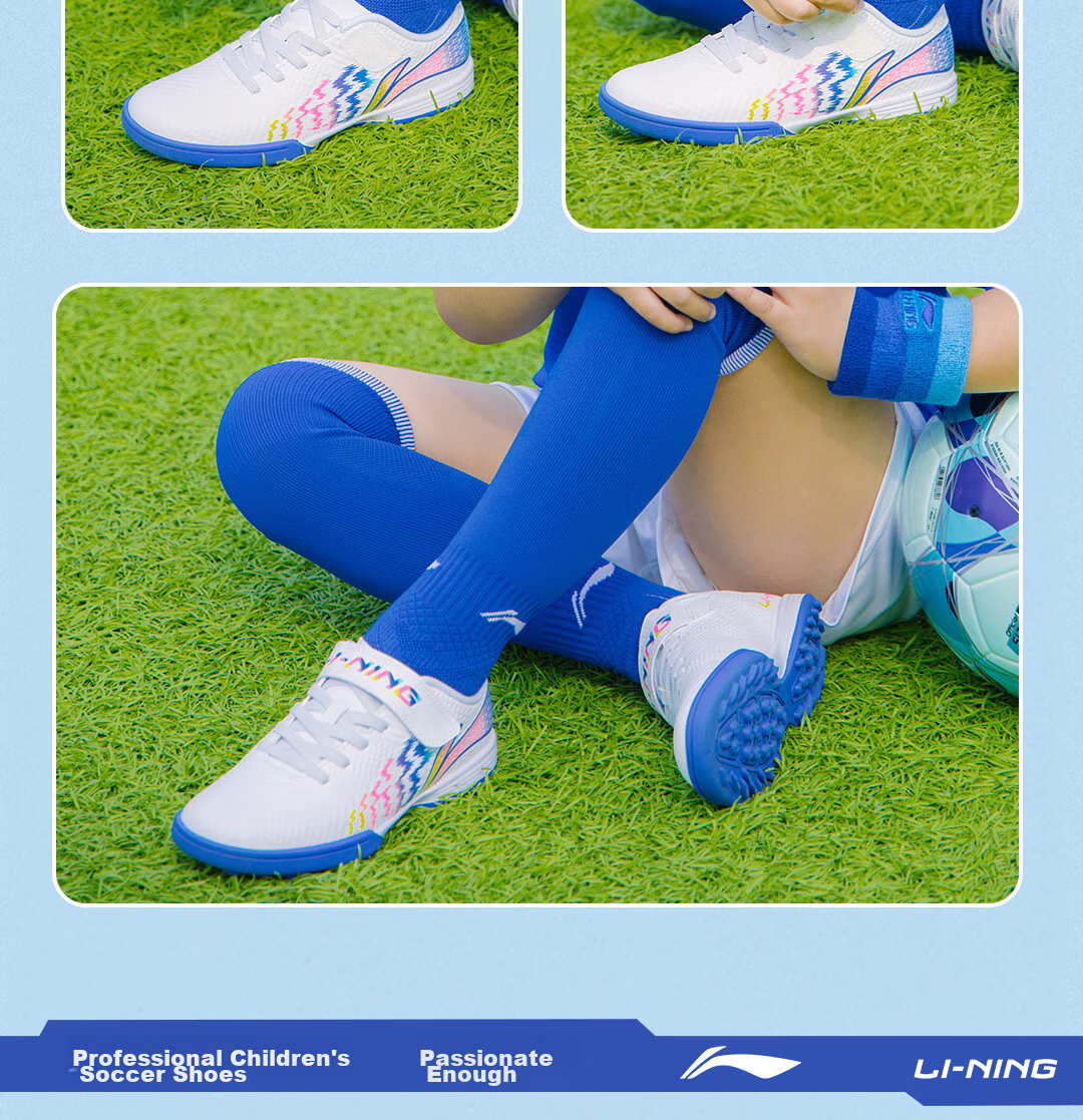 Детские бутсы Li-Ning для футбола, размер 33, для искусственного газона, профессиональные, дышащие, синие