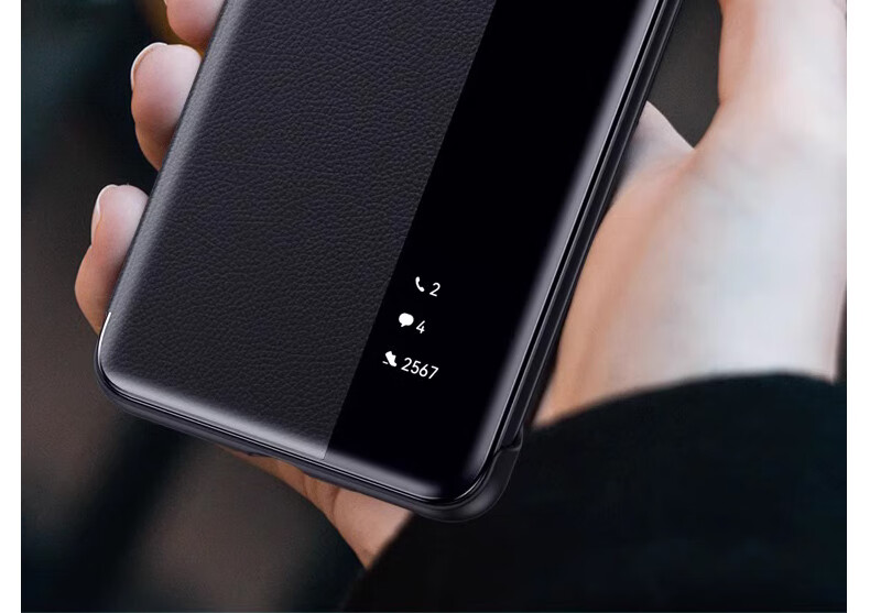 Чехол-книжка ZhengJian для Huawei Mate 70, натуральная кожа, черный, с окном для просмотра, защита от падений, бизнес-стиль