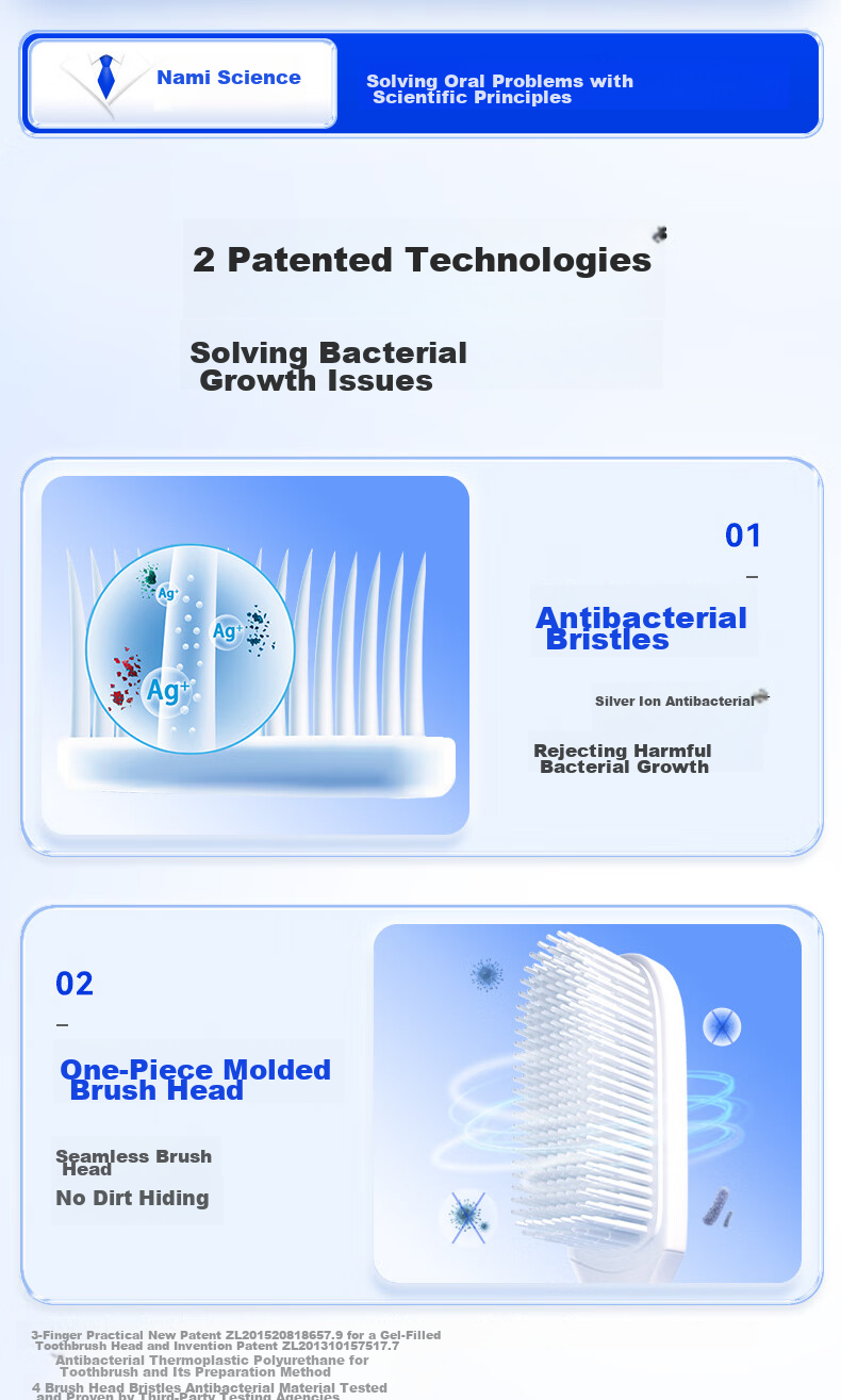 Namei Nano Soft Bristle Antibacterial Toothbrush, Teeth Cleaning Massage Gum Care, Adult, Pack of 3