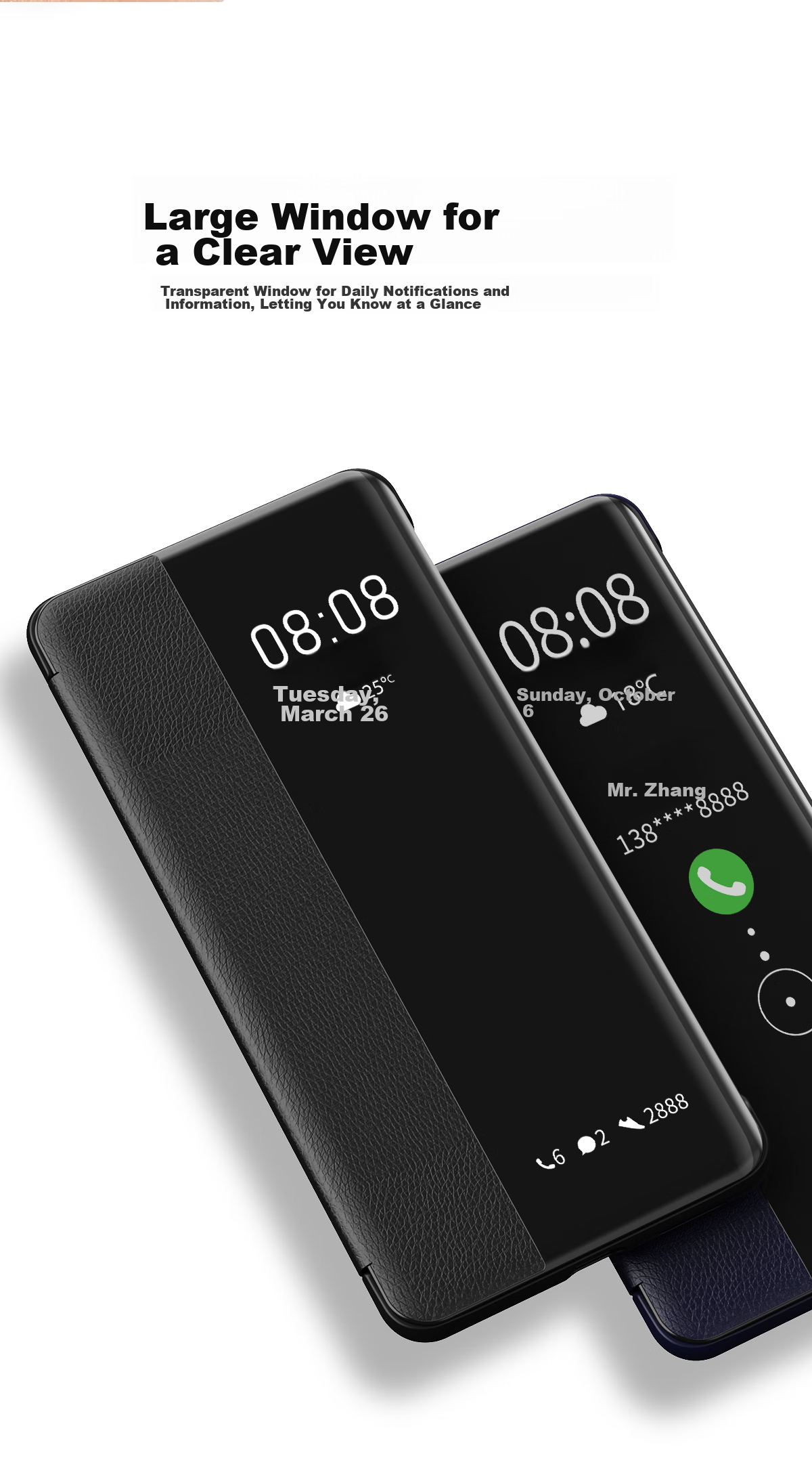 Чехол-книжка ZhengJian из натуральной кожи для Huawei P40 Pro, с окном Smart View, черный