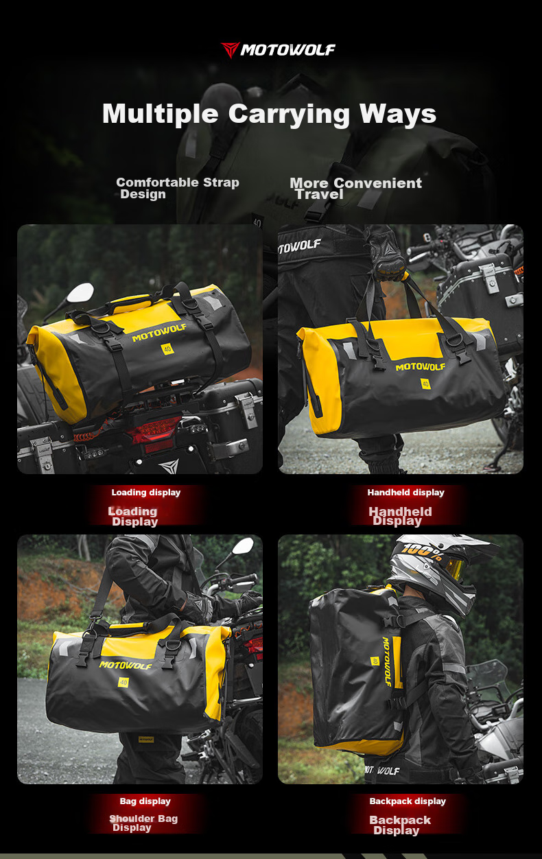 Мотоциклетная задняя сумка MOTOWOLF, водонепроницаемая, для путешествий, 66 литров, черная с желтым