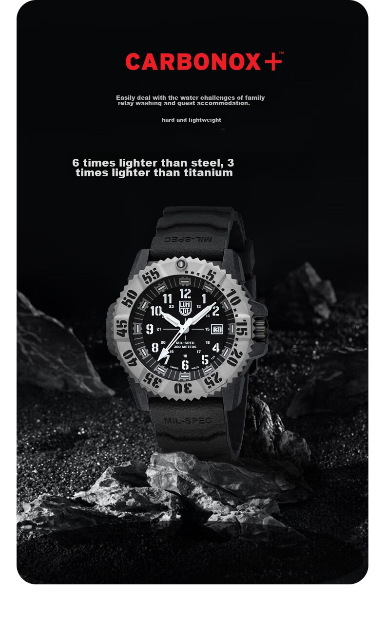 Швейцарские часы Luminox Military Standard 3351, мужские, спортивные, кварцевые, водонепроницаемые до 300 м, с резиновым ремешком, корпус из углеродного волокна