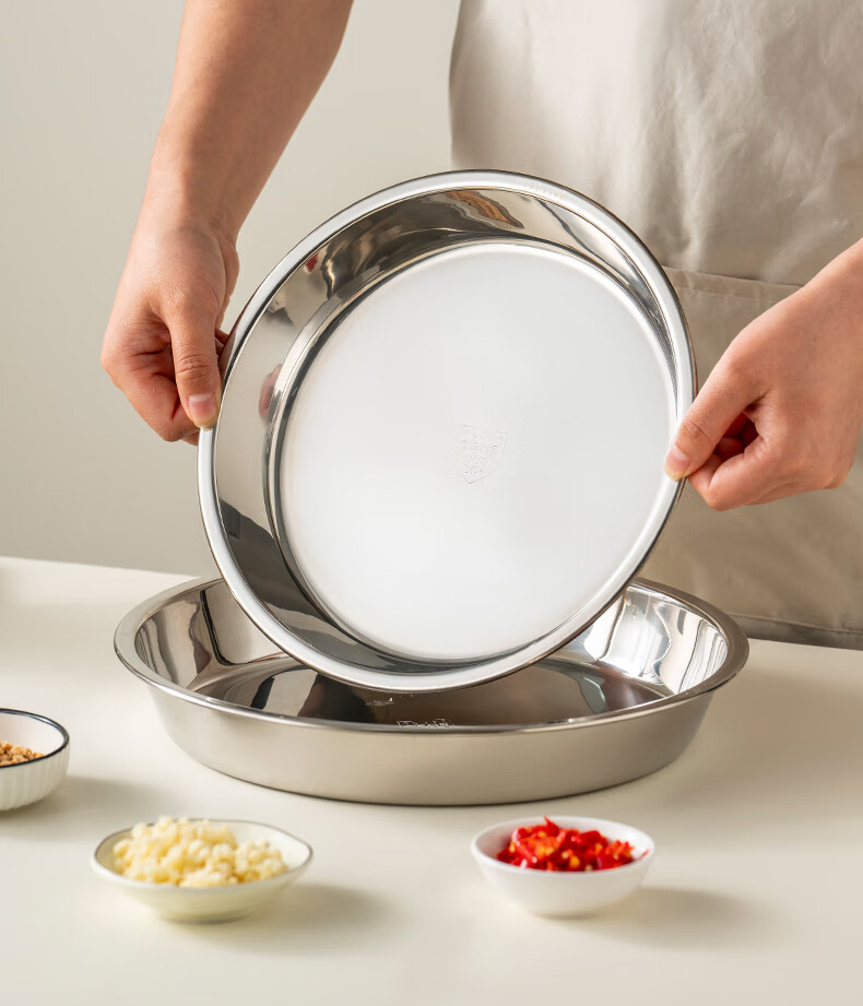Тарелка Onlycook из нержавеющей стали 304, утолщенная, для фруктов, чая, риса, холодного мяса, круглая, диаметр 28 см