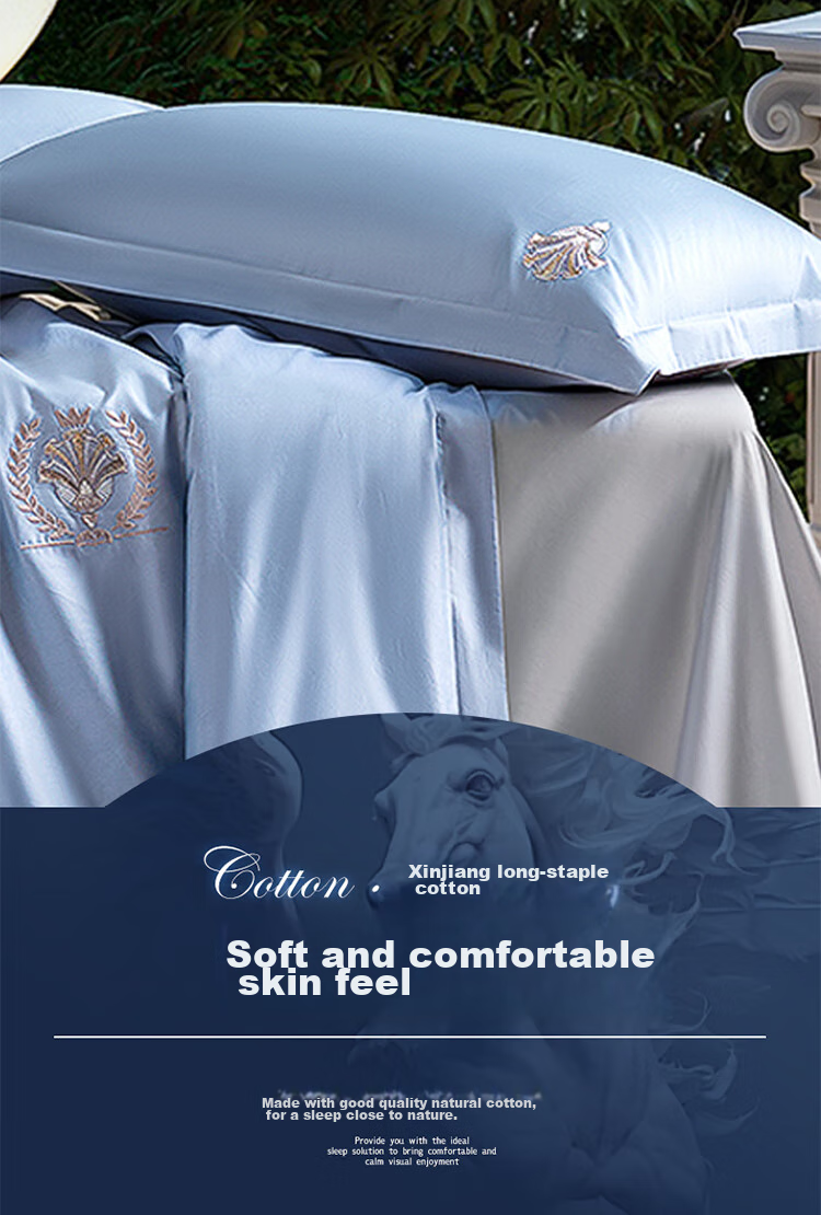 Наволочка FUANNA Home Textile, 60S Long-Staple Cotton Sateen, Комплект из двух штук, 74*48см, Синий