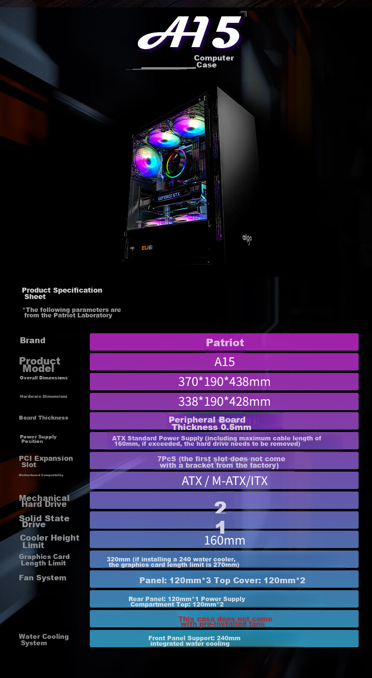 Корпус для настольного компьютера Aigo A15, черный, ATX, mATX, Mini-ITX, с окном