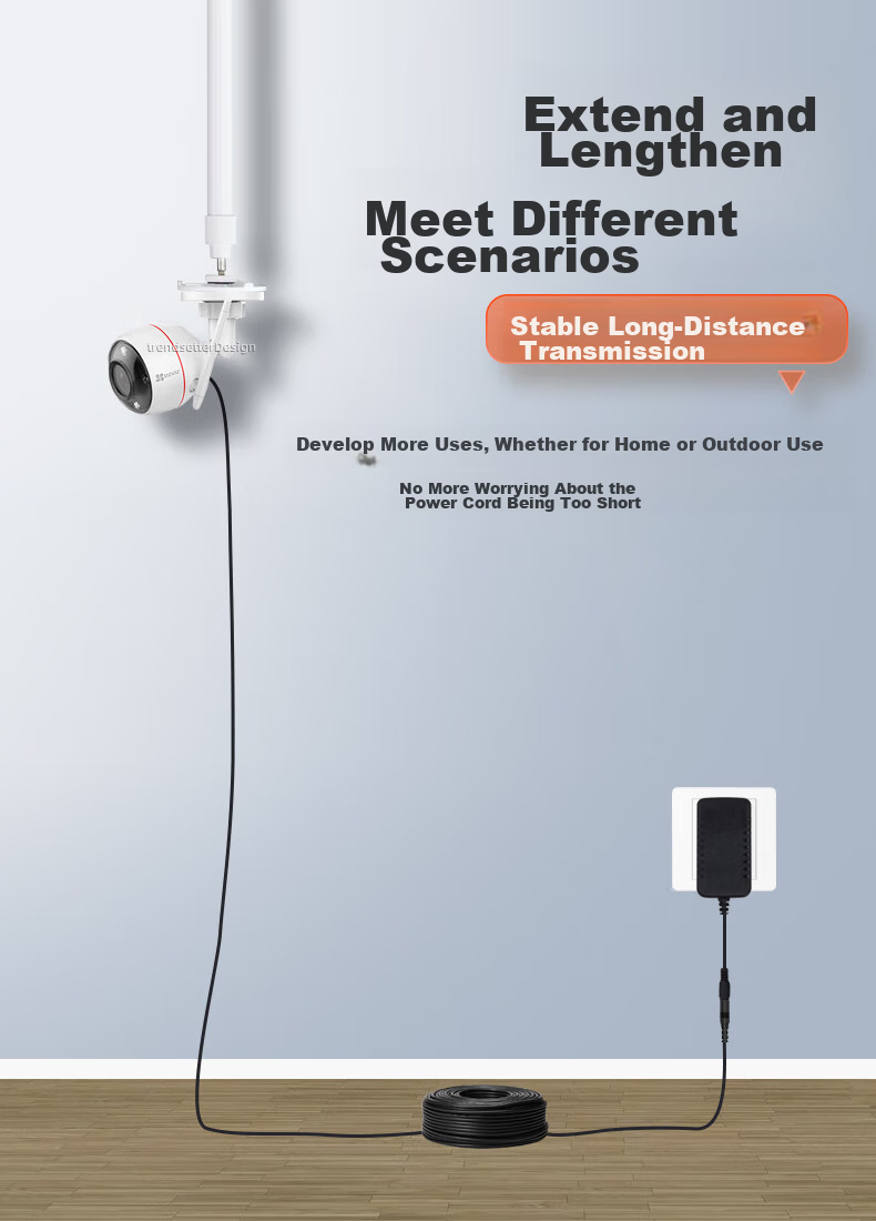 Кабель питания Yingqian для камер Dahua, Hikvision, Yingshi, Pulin 360, Qioan, 3 метра, DC12V, черный
