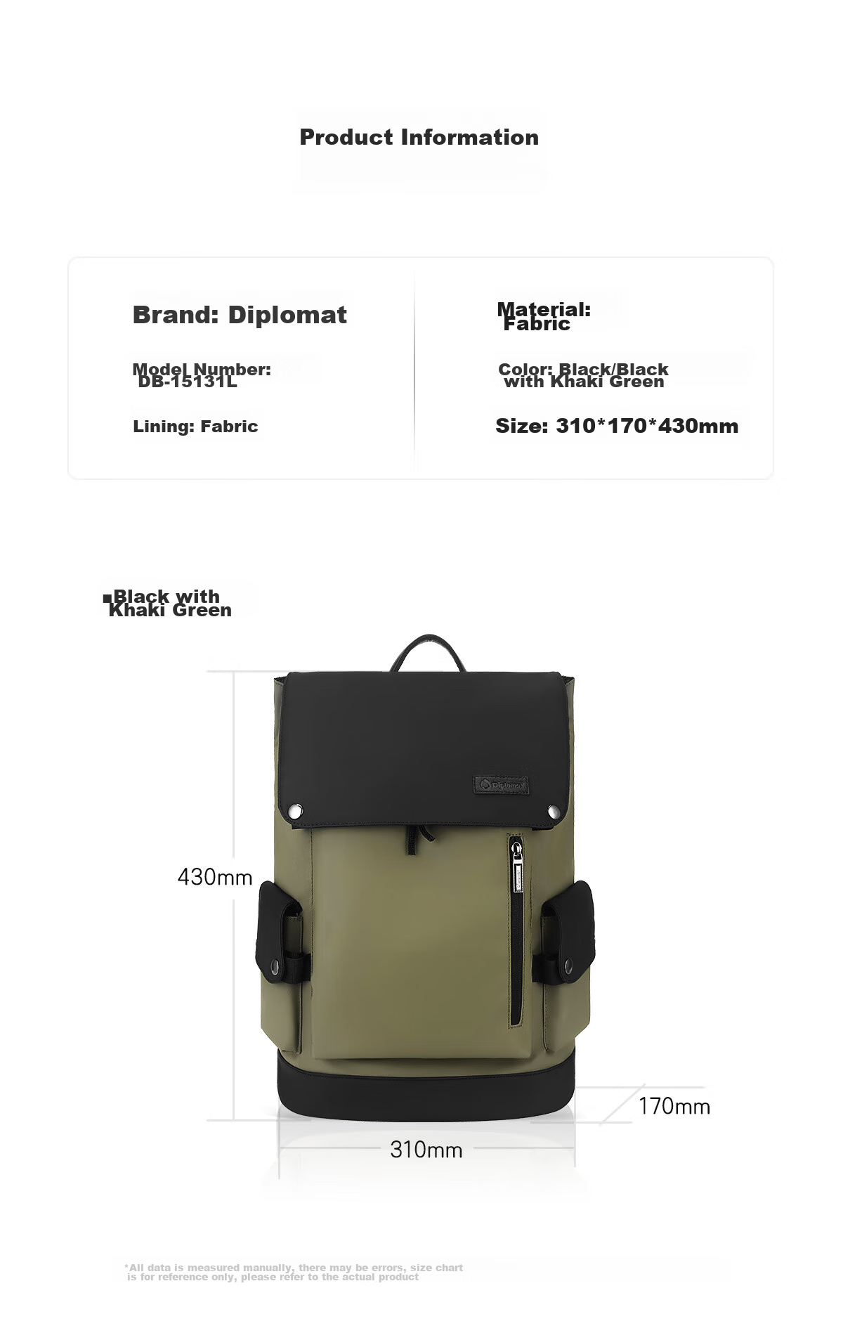 Рюкзак Diplomat DB-15131L для ноутбука, унисекс, для бизнеса и отдыха, черный