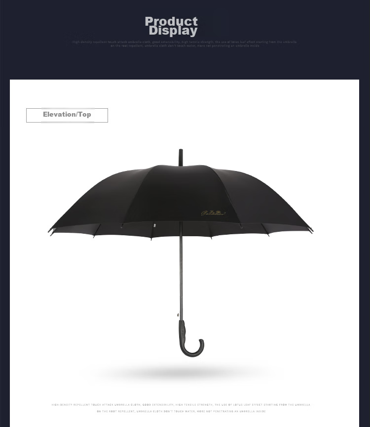 JD Large Umbrella with Long Handle, Semi-Automatic Extra-Large 10-Rib Reinforced Business Umbrella, Dark Gray
