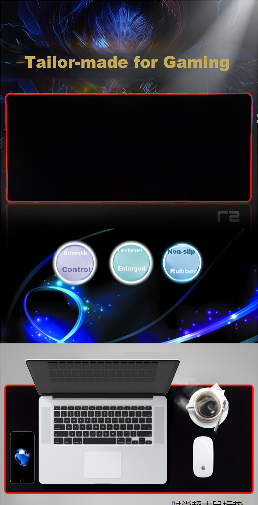 Игровой коврик для мыши Lingshe P16, сверхбольшой, 900x400x4 мм, толстый, для офиса и игр, с точной фиксацией края, моющийся, черный, подарочная упаковка