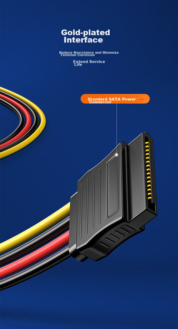 Кабель SATA 3.0 SAMZHE TK07 (прямой к прямому) + кабель питания SATA для SSD, комплект для подключения жесткого диска