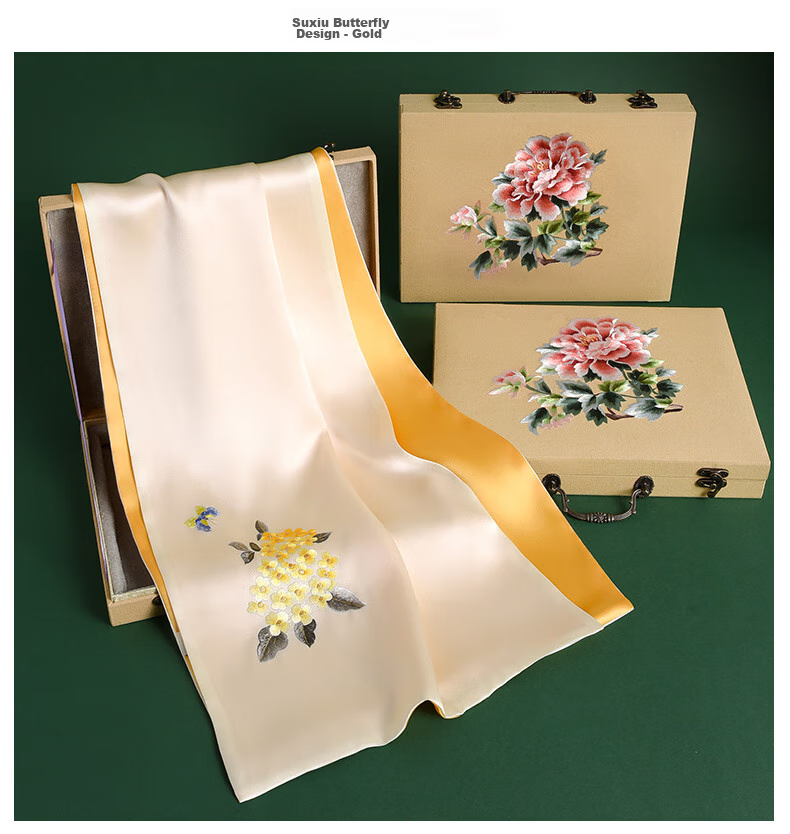Шелковый шарф Hangsilu Suzhou Embroidery с вышивкой для женщин, зимний шарф из тутового шелка, подарочная коробка высокого класса, подарок на день рождения и праздник для мамы, новогодний подарок
