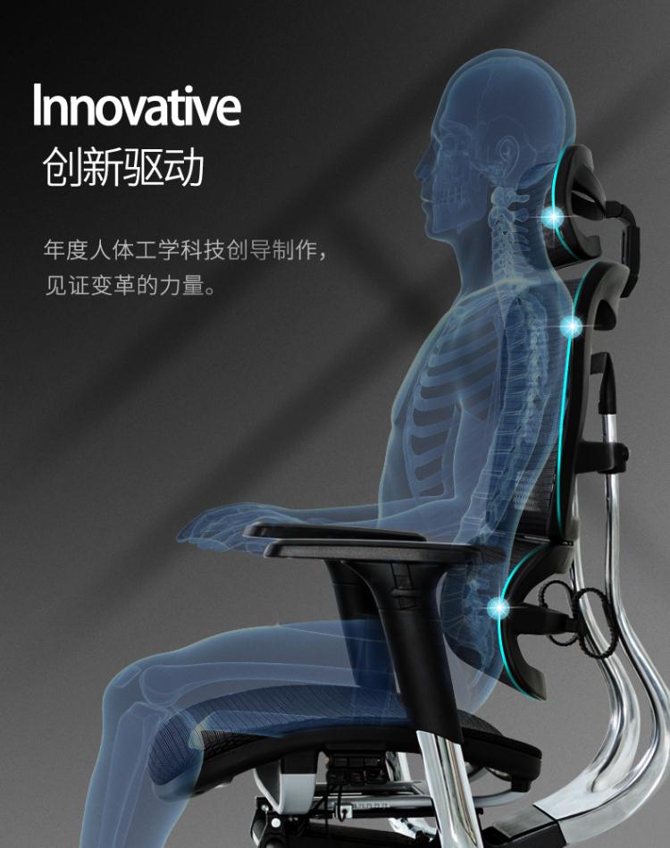 法果 人体工学椅电脑椅家用舒适久坐护腰办公椅子可躺老板椅 YX6023 黑色【无脚踏】