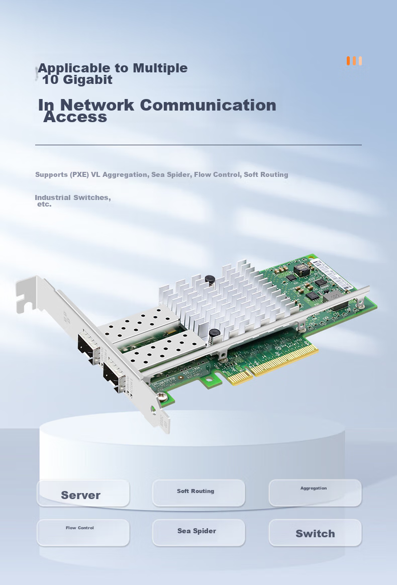 Сетевая карта EB-LINK X520-DA2 PCI-E X8 10G Dual-Port Fiber Optic, Intel 82599 Chip, SFP+ Optical Port, Server Network Adapter E10G42BF