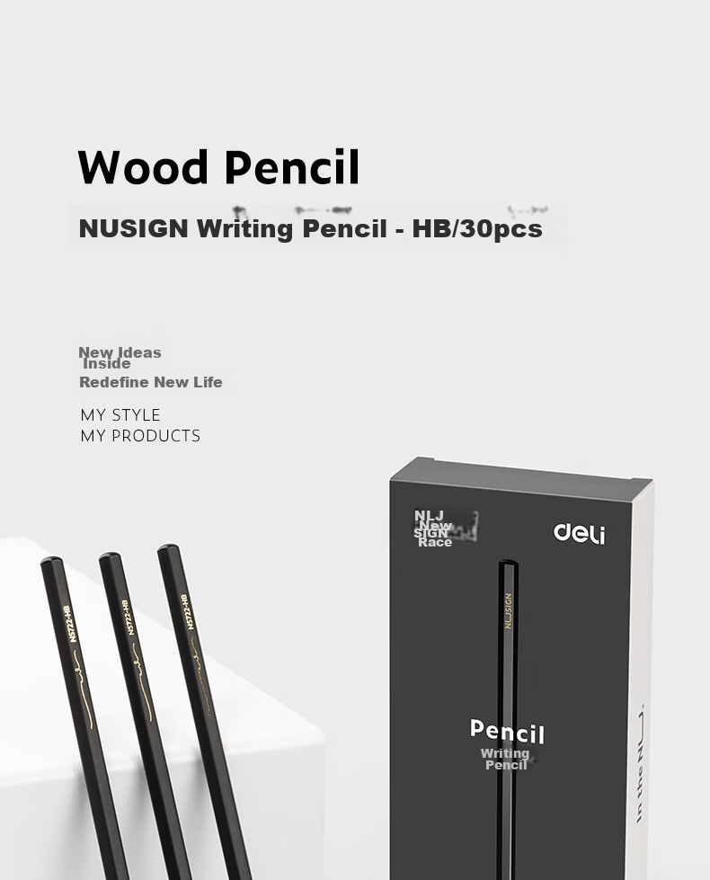 Карандаши чернографитные NUSIGN NS723-HB, набор 30 шт., шестигранный корпус, черный