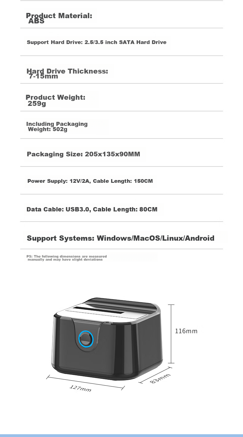 Внешний корпус для SSD/HDD GODO, USB 3.0, SATA, 2.5/3.5 дюйма, черный