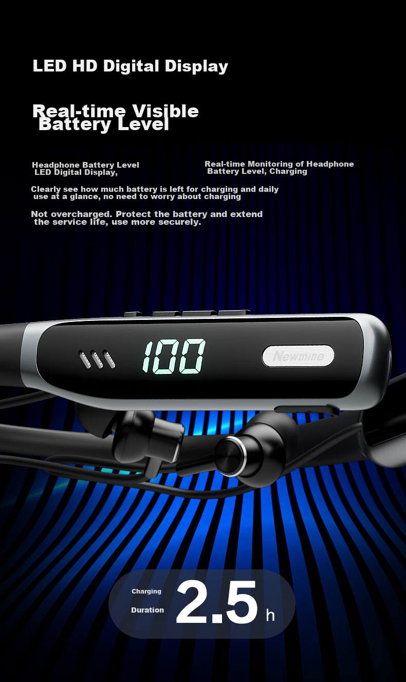 Беспроводные наушники Newmine G1 Bluetooth, для спорта, караоке, игр, звонков, с шумоподавлением, полувнутриканальные, длительное время работы, совместимы с Apple, Huawei, Xiaomi