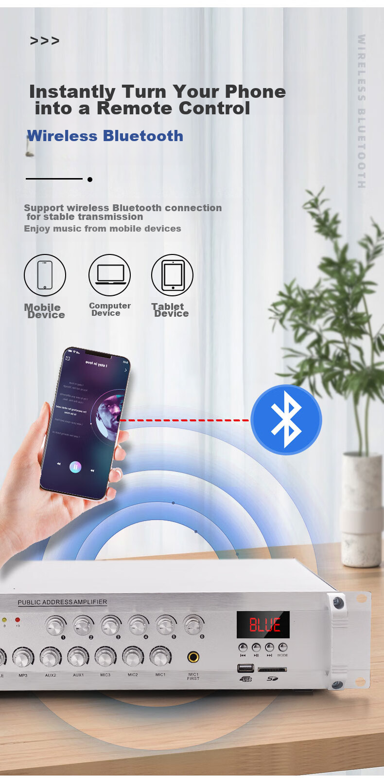 Усилитель SAST ST-619, 200 Вт, Bluetooth, 6 зон, черный