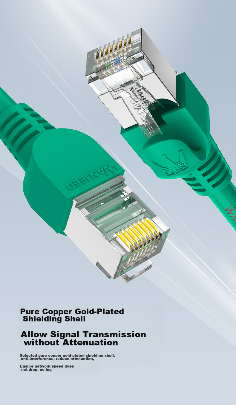 Кабель сетевой WANJEED Cat6a Ethernet, 10 Gigabit, экранированный, 2 метра, зеленый