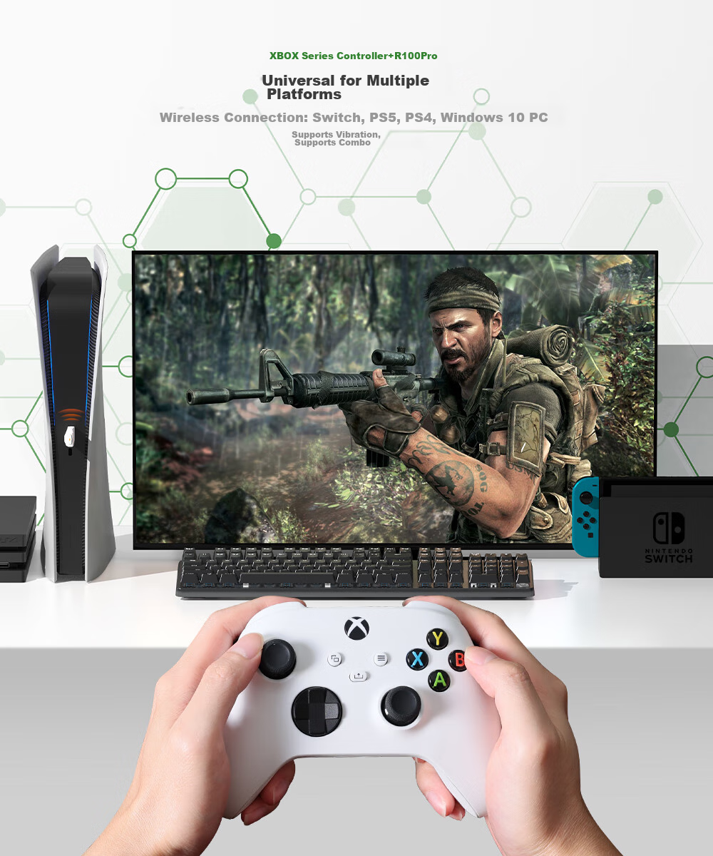 Адаптер Mojiang R100Pro для контроллеров PS4, Xbox Series X/S, NS на ПК