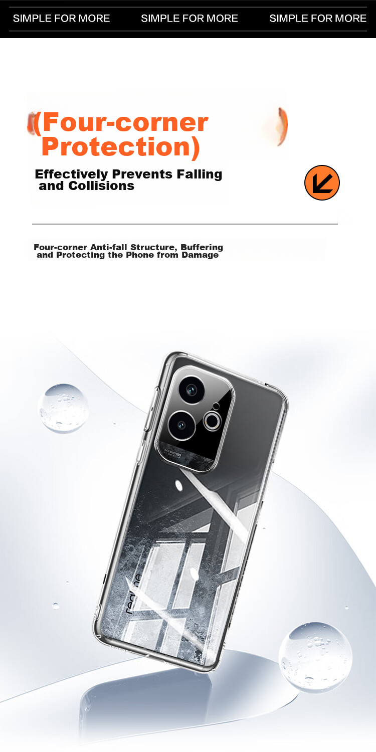 Чехол для телефона KOOLIFE для Realme GT6, защитный прозрачный силиконовый чехол с защитой камеры, простой, приятный на ощупь, устойчивый к отпечаткам пальцев
