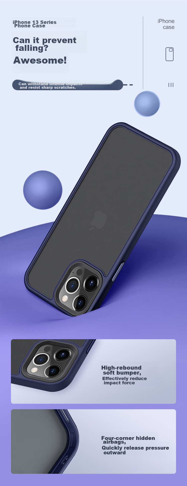 Чехол PISEN для iPhone 13, матовый прозрачный, противоударный, черный