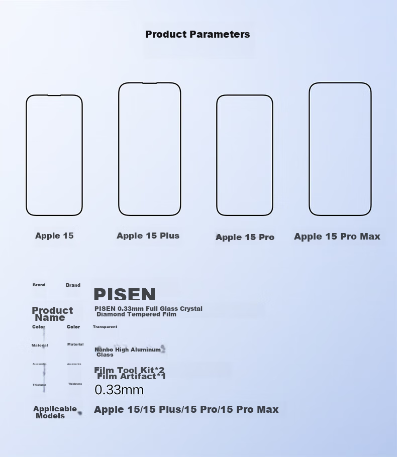 Защитное стекло PISEN для iPhone 15 Pro, полноэкранное, антибликовое, антиотпечатки, противоударное, 2 шт.
