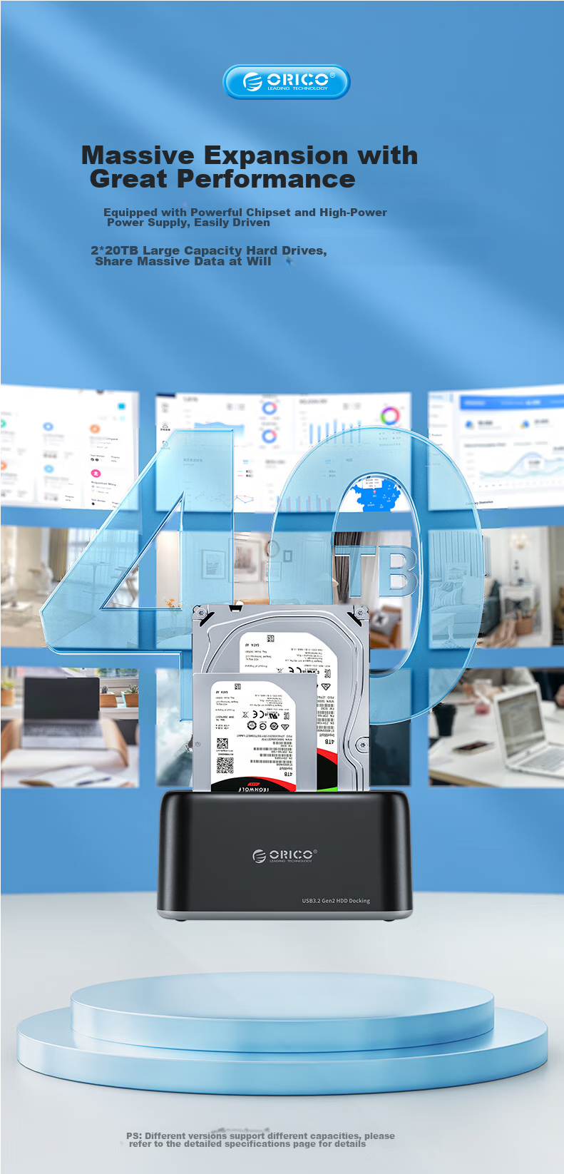 Внешний корпус ORICO 6819C3 для HDD/SSD 2.5/3.5 дюйма SATA, Type-C 3.2 Gen2 (10Gbps), черный